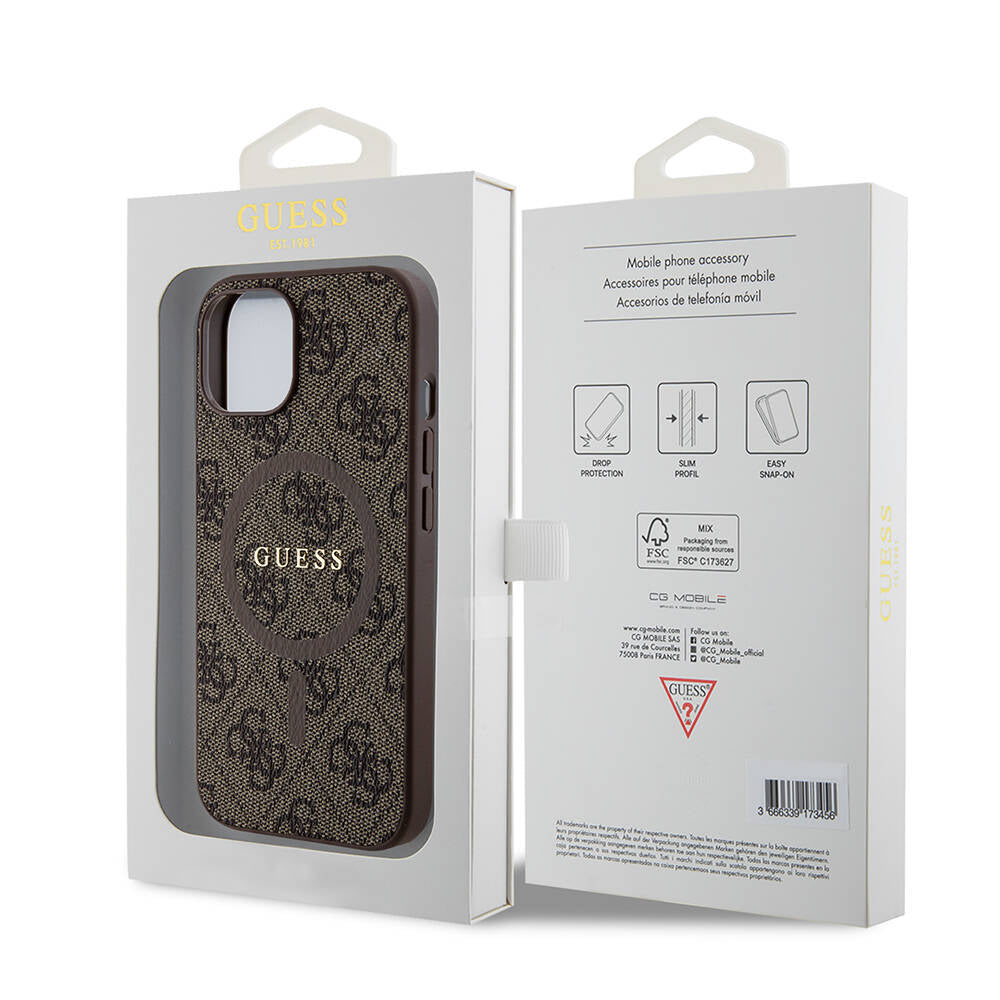 Guess iPhone 15 Orjinal Lisanslı M-safe Şarj Özellikli PU Halkalı 4G Desenli Yazı Logolu Kılıf Guess iPhone 15 Orjinal Lisanslı M-safe Şarj Özellikli PU Halkalı 4G Desenli Yazı Logolu Kılıf
